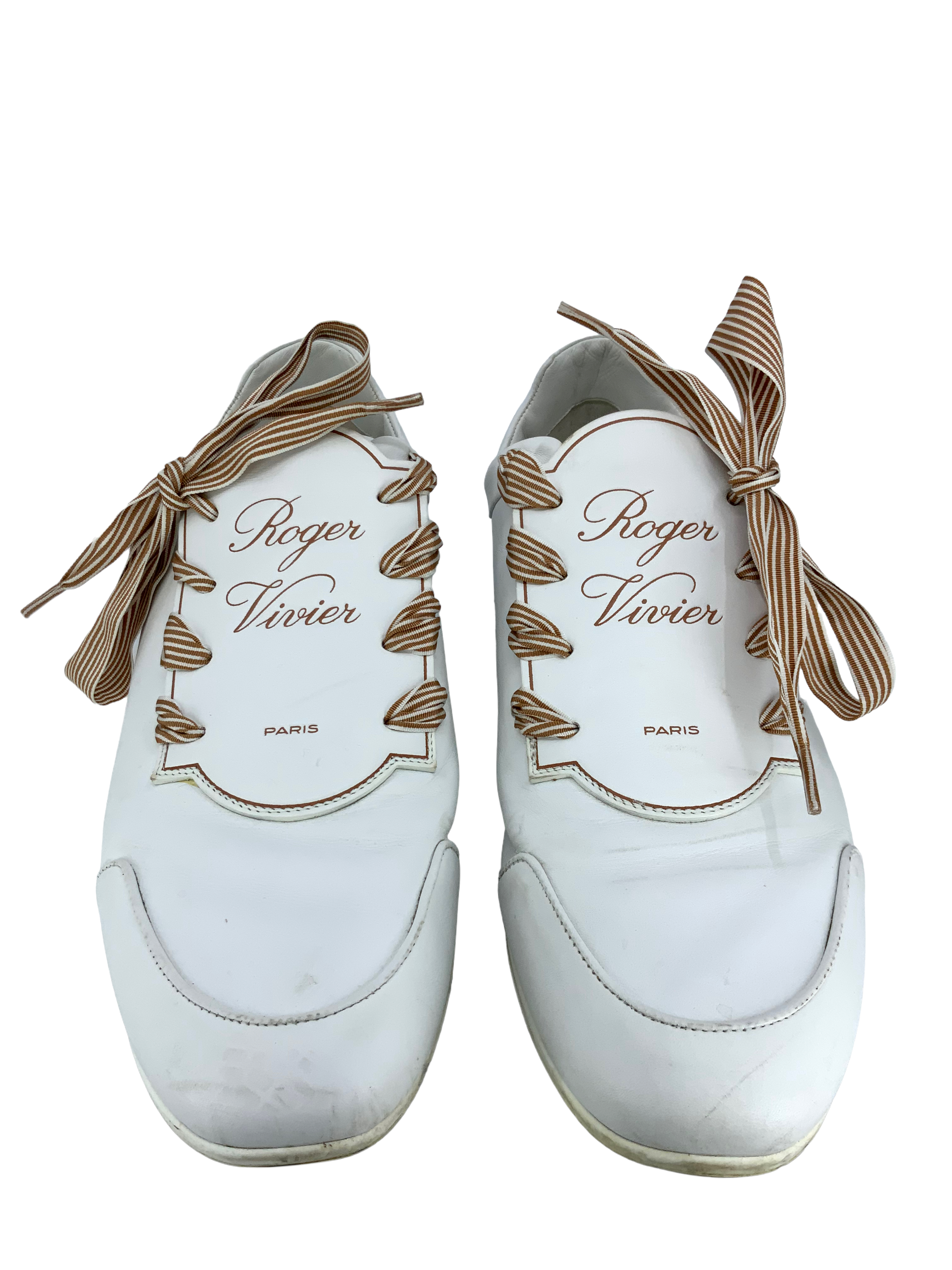 Roger Vivier Sporty Viv Etiquette Sneakers for Women - Size 7.5 US | Comfortable & Stylish White Leather Sneakers for Casual Wear, Work & Travel