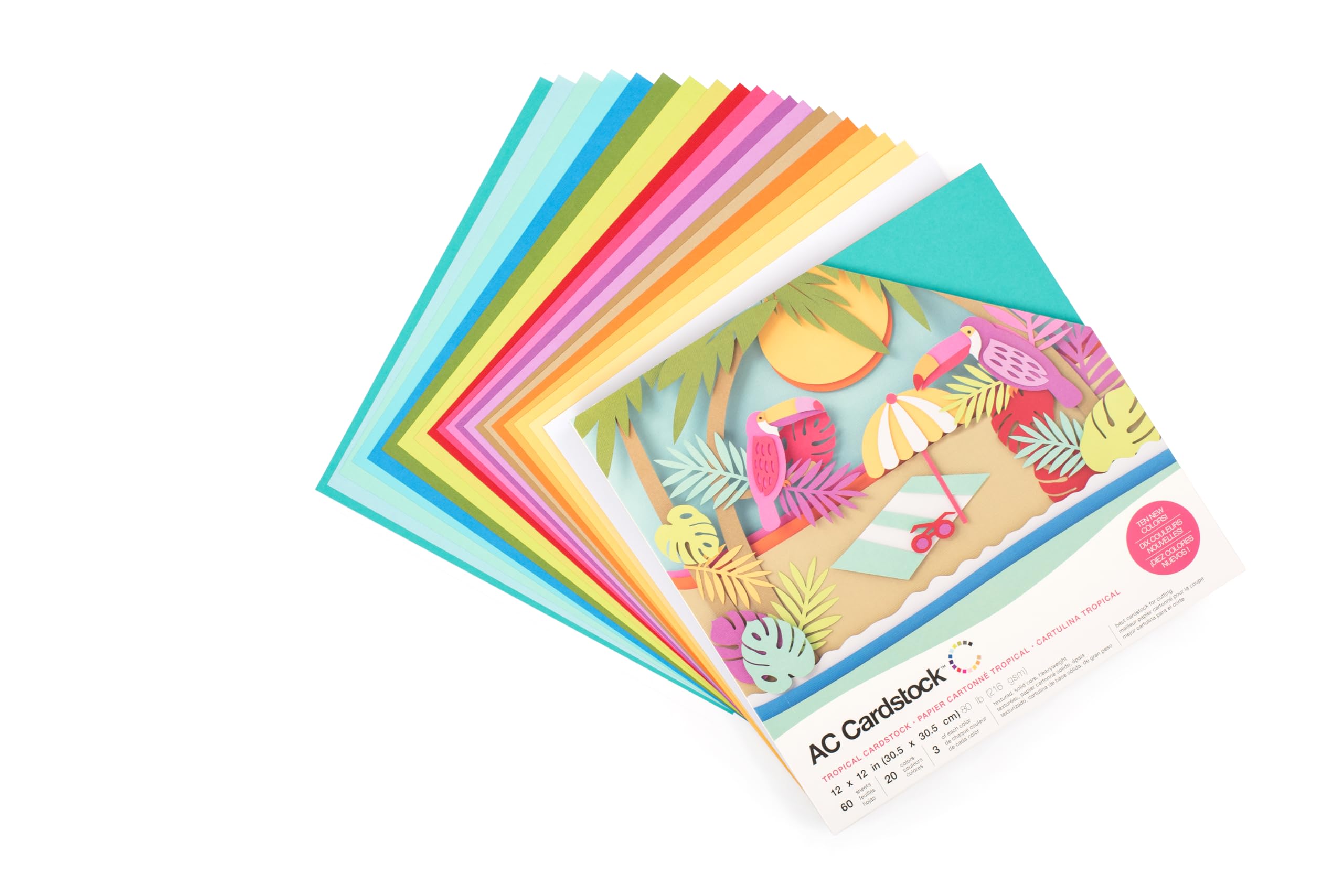 American Crafts 12x12 Card Stock Paper Pack - 60 Sheets, 20 Vibrant Colors (3 Sheets Each) | Premium Tropical-Themed Arts & Crafts Supplies for Scrapbooking, Card Making, Invitations & DIY Projects | Printer-Friendly Colored Cardstock for Creative Celebrations