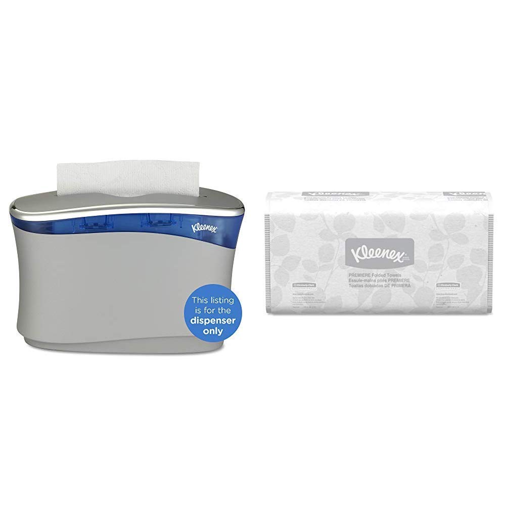 Kleenex Reveal Countertop System Dispenser (51904) - Soft Grey with Premiere Folded Towels (13253) - White, 120 Towels/Pack (Case of 25 Packs) - Perfect for Restaurants, Offices & Home Kitchens