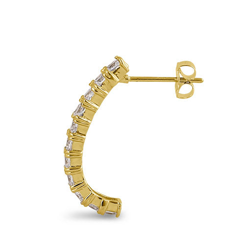 14K Yellow Gold Curved Line Cubic Zirconia Earrings for Women - Elegant CZ Stud Earrings for Everyday Wear, Parties & Special Occasions