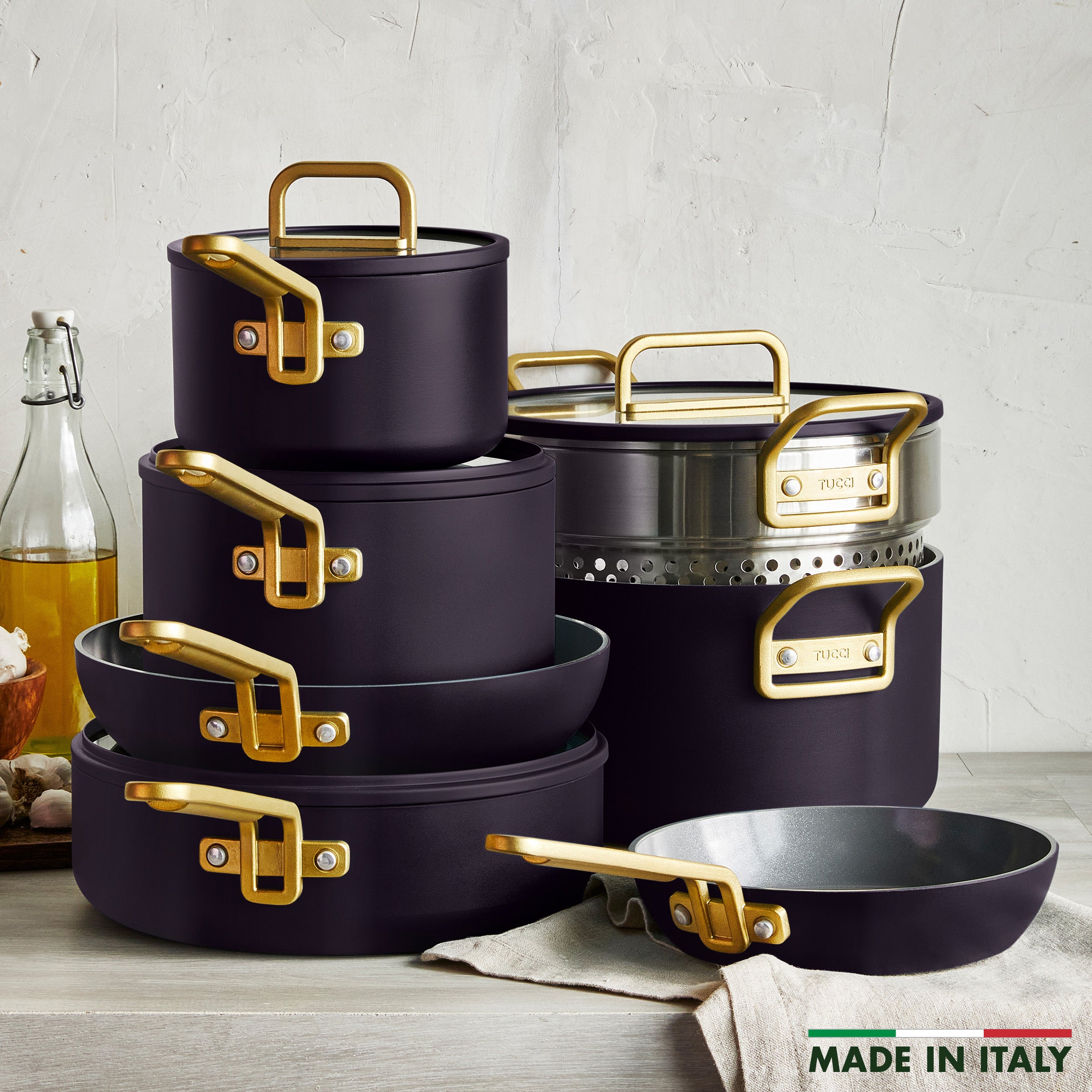 Stanley Tucci™ 11-Piece Ceramic Nonstick Cookware Set with Free Calabrian Fig Recipe Cookbook | Non-Toxic, PFOA-Free, Oven & Dishwasher Safe | Perfect for Italian Cooking, Family Dinners & Gourmet Meals