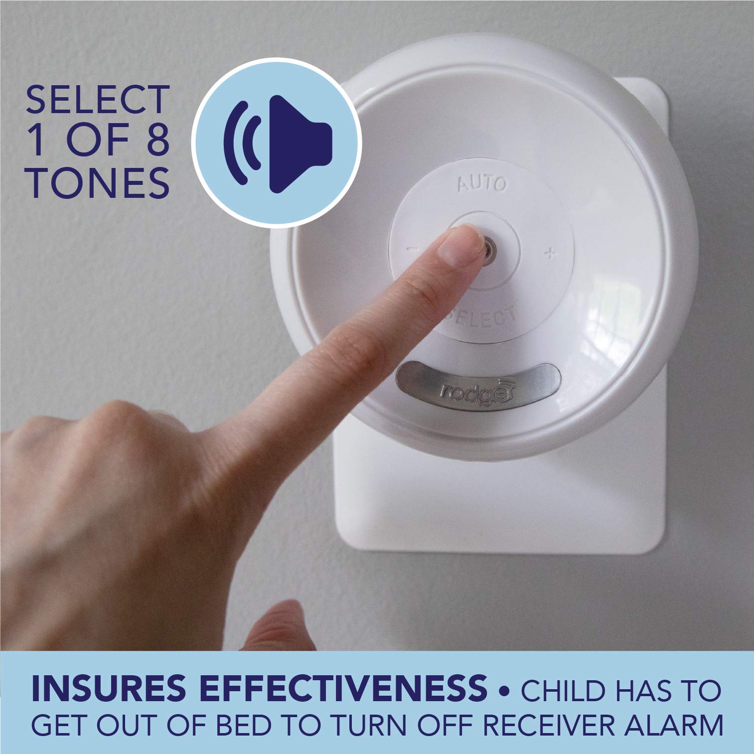 Rodger Wireless Bedwetting Alarm Kit for Kids - Waterproof Bedwetting System with 2 Moisture Sensors, Washable Bed Pad & Mobile App - Child Size Medium (Navy Blue) - Nighttime Potty Training Solution for Boys & Girls