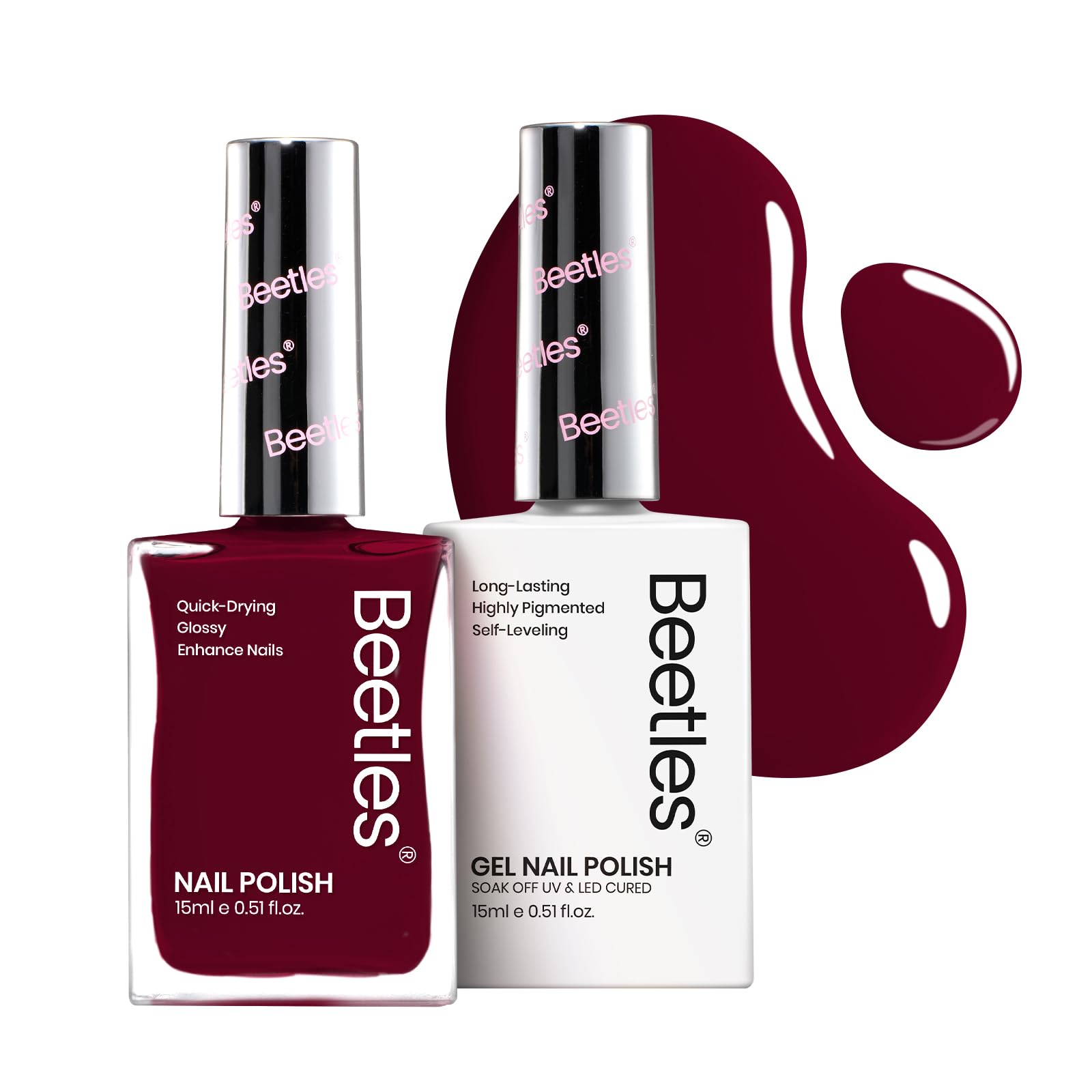 Beetles 2Pcs Dark Red Gel Nail Polish Set - Long Lasting Burgundy Nail Polish, Quick Dry Professional Gel Polish for Nail Salon & DIY Manicure | Perfect Valentine's Gift for Women, Classic Red Nail Color for Parties, Weddings & Special Occasions