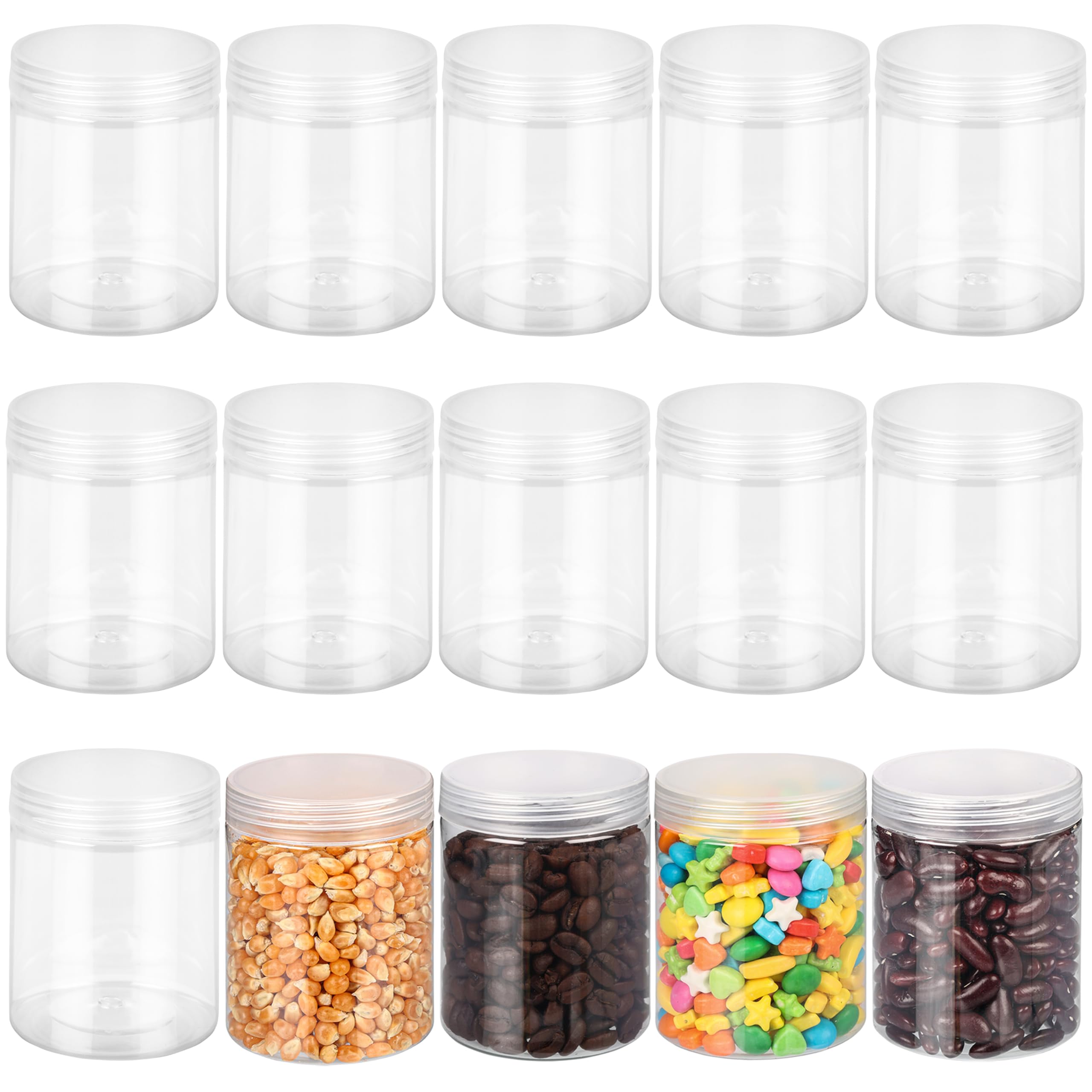 Belle Vous 15-Pack Small Plastic Jars with Lids (240ml/8oz) - Airtight Cosmetic Containers, Slime Storage Jars & Kitchen Spice Organizers - Perfect for DIY Crafts, Beauty Products and Pantry Organization