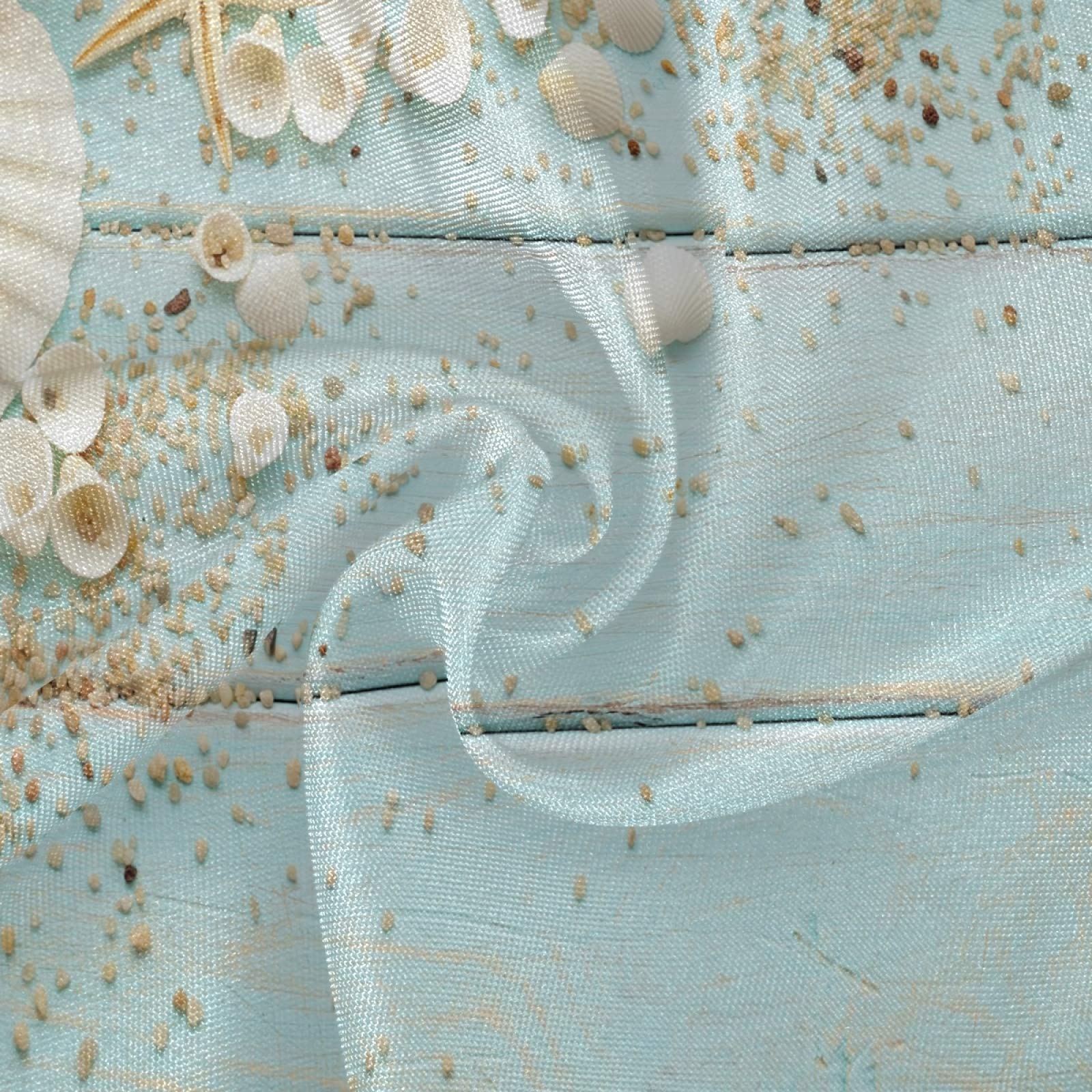 Turquoise Teal Round Seashell Starfish Wooden Tablecloth - 60 Inch Washable Polyester Ocean Beach Theme Table Cover for Kitchen, Dining, Party & Picnic Decor | Perfect for Coastal Home Decor, Beach Weddings, and Summer Entertaining