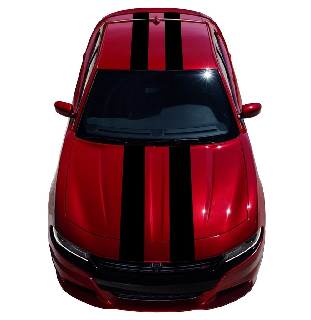 9 Inch Double Center Vinyl Racing Stripes for Dodge Charger - Black Matte Decals - Perfect for Car Customization & Street Racing Style