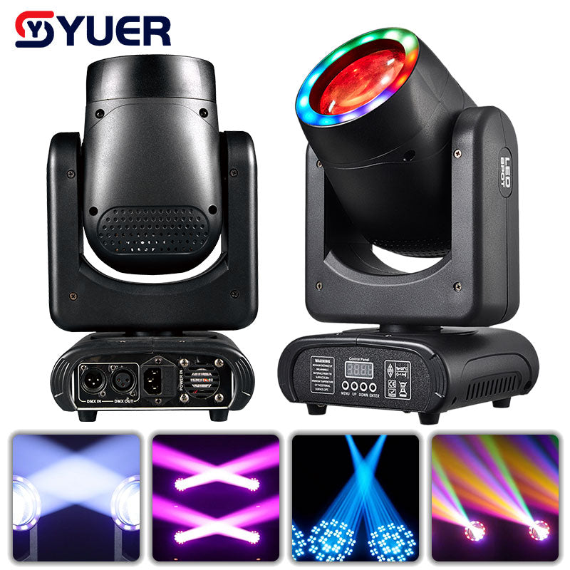 YUER™ 150W Mini LED Moving Head Light with Beam, Spot, Rainbow Effect, Aperture & 18 Prisms - Professional DMX Stage Lighting for DJ Shows, Concerts, Nightclubs, and Disco Bars