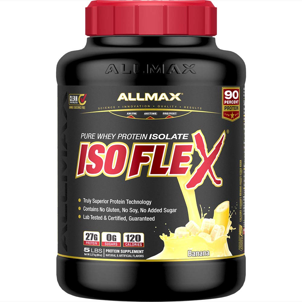 ALLMAX Nutrition ISOFLEX Whey Protein Powder - 5lb Whey Protein Isolate with 27g Protein, Banana Flavor for Muscle Recovery & Post-Workout Nutrition | Ideal for Gym, Fitness & Bodybuilding