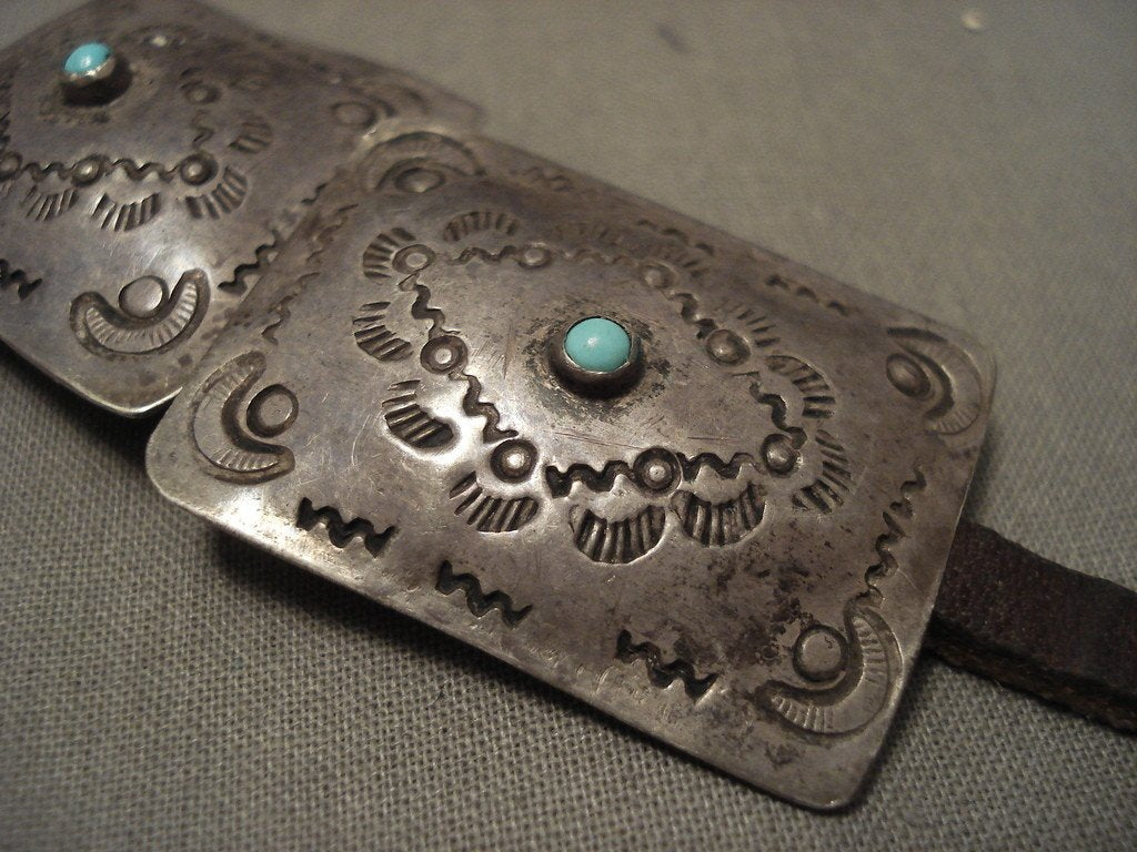 Vintage 1920s Navajo Native American Jewelry - Zuni Turquoise Snake Eyes Concho Belt for Western Fashion & Boho Style