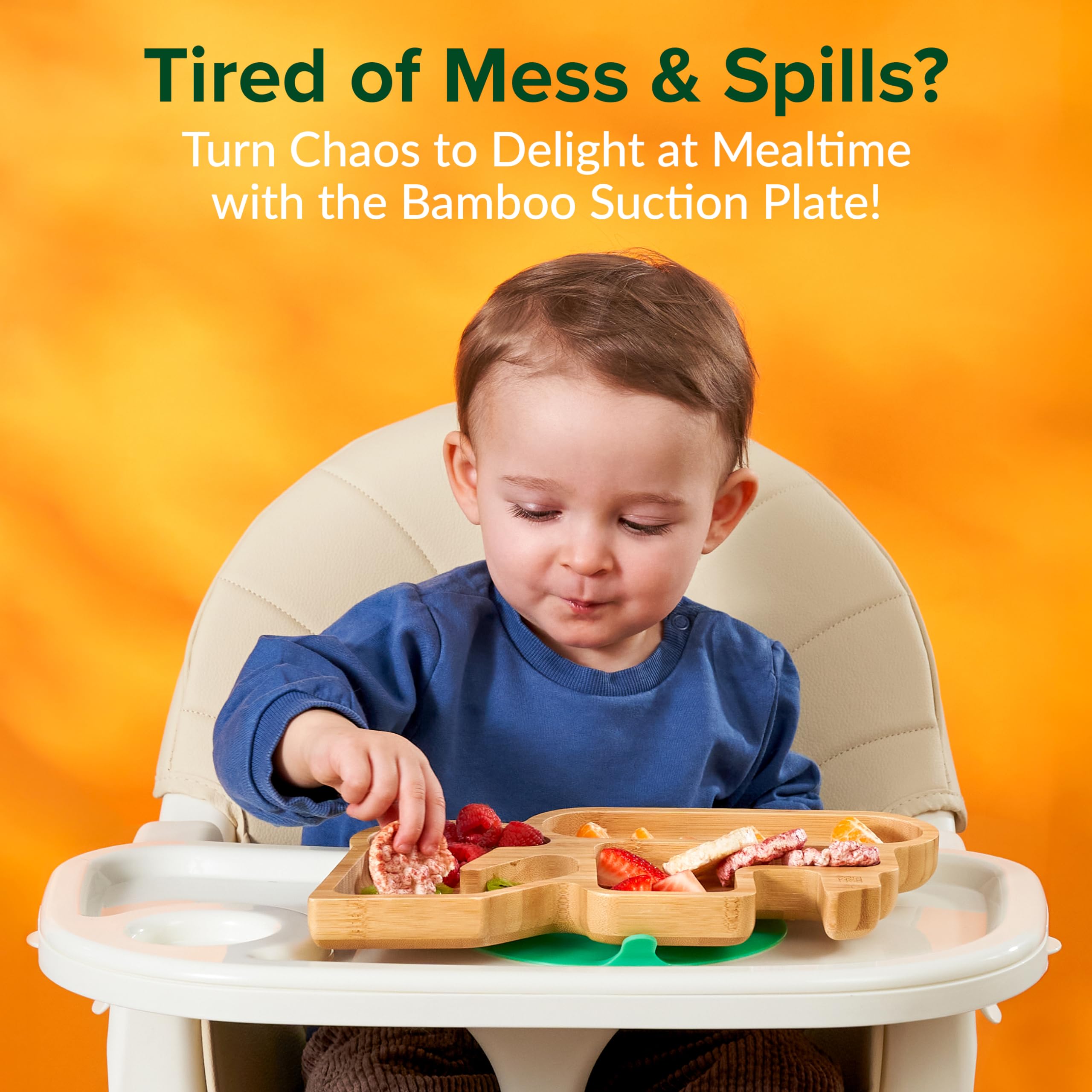 Bamboo Divided Suction Plates for Baby & Toddlers - Non-Toxic Eco-Friendly Baby Plates with Strong Suction - Natural Bamboo Dinnerware for Kids - Perfect for Home, Travel and Daycare Use
