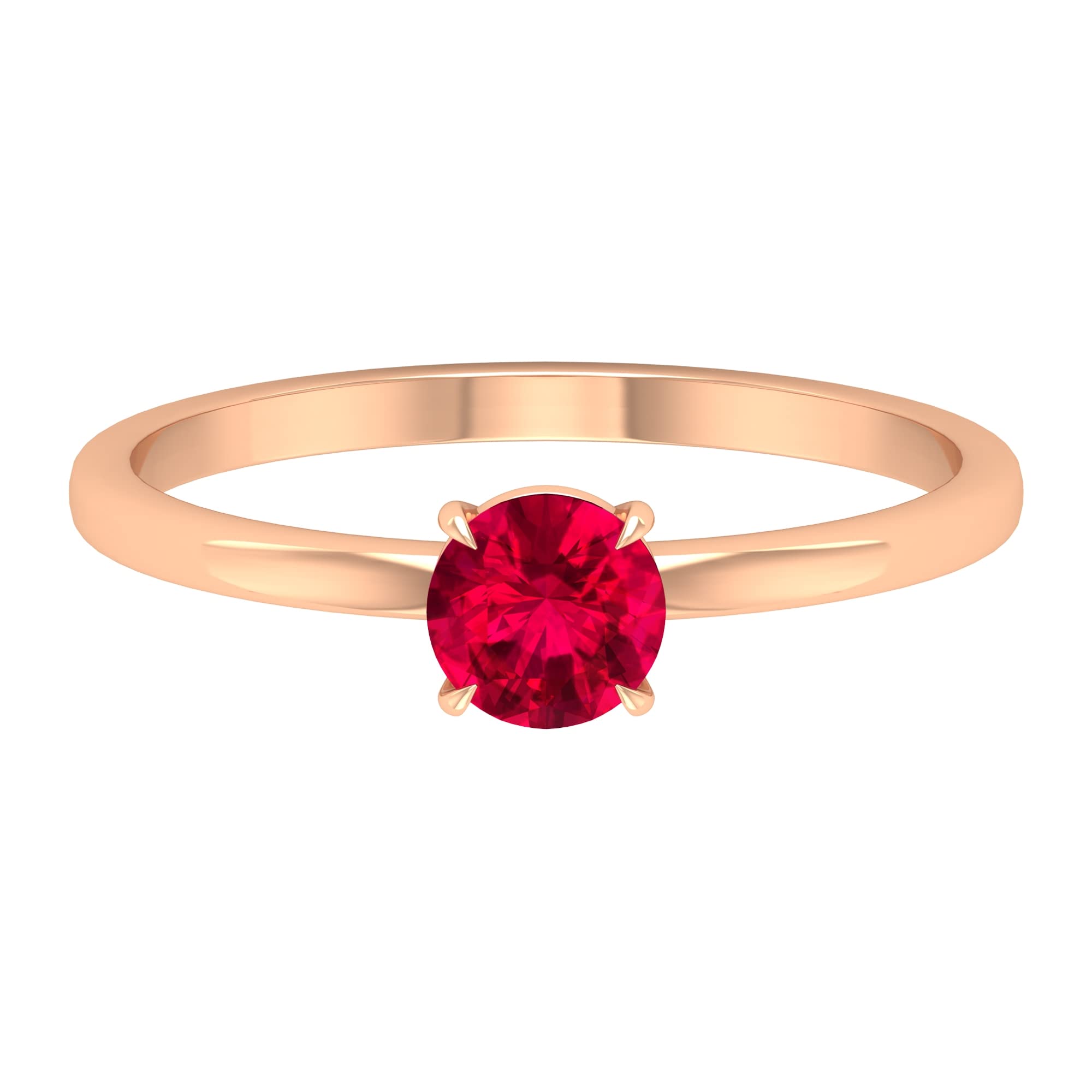0.75 CT Created Ruby Promise Ring for Women - 14K Solid Gold Round Cut Solitaire Minimalist Ring - Perfect for Anniversaries, Engagements & Special Occasions
