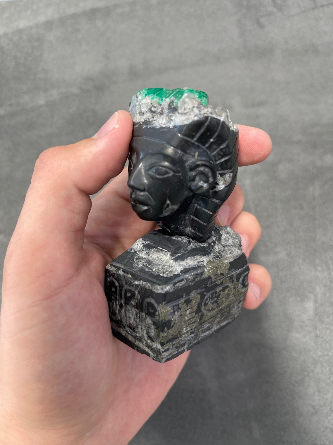Authentic Colombian Emerald Rough Crystal Sculpture | Natural Egyptian-Inspired Gemstone Art | Perfect for Home Decor, Meditation & Healing Crystals Collection
