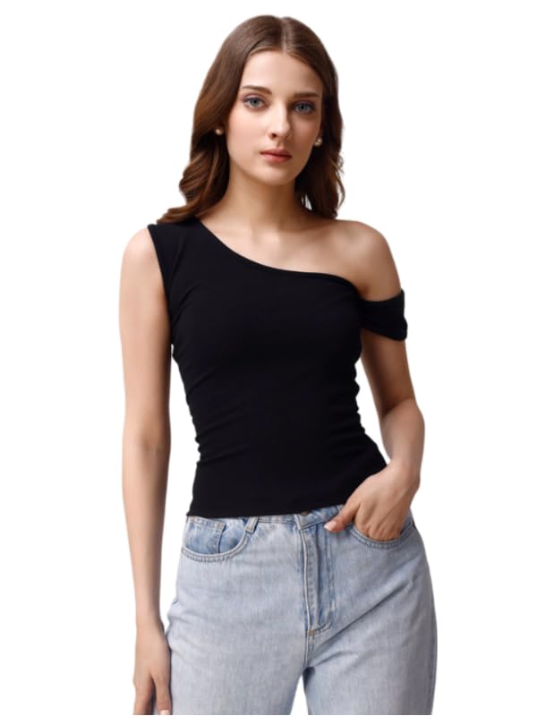 PRIDESKA Women's Solid Polyester Tank Top - Black Crop Top for Women | Stylish & Comfortable Summer Casual Wear | Perfect for Gym, Yoga, Beach & Everyday Outfits (PRI-WW-37-BLACK)