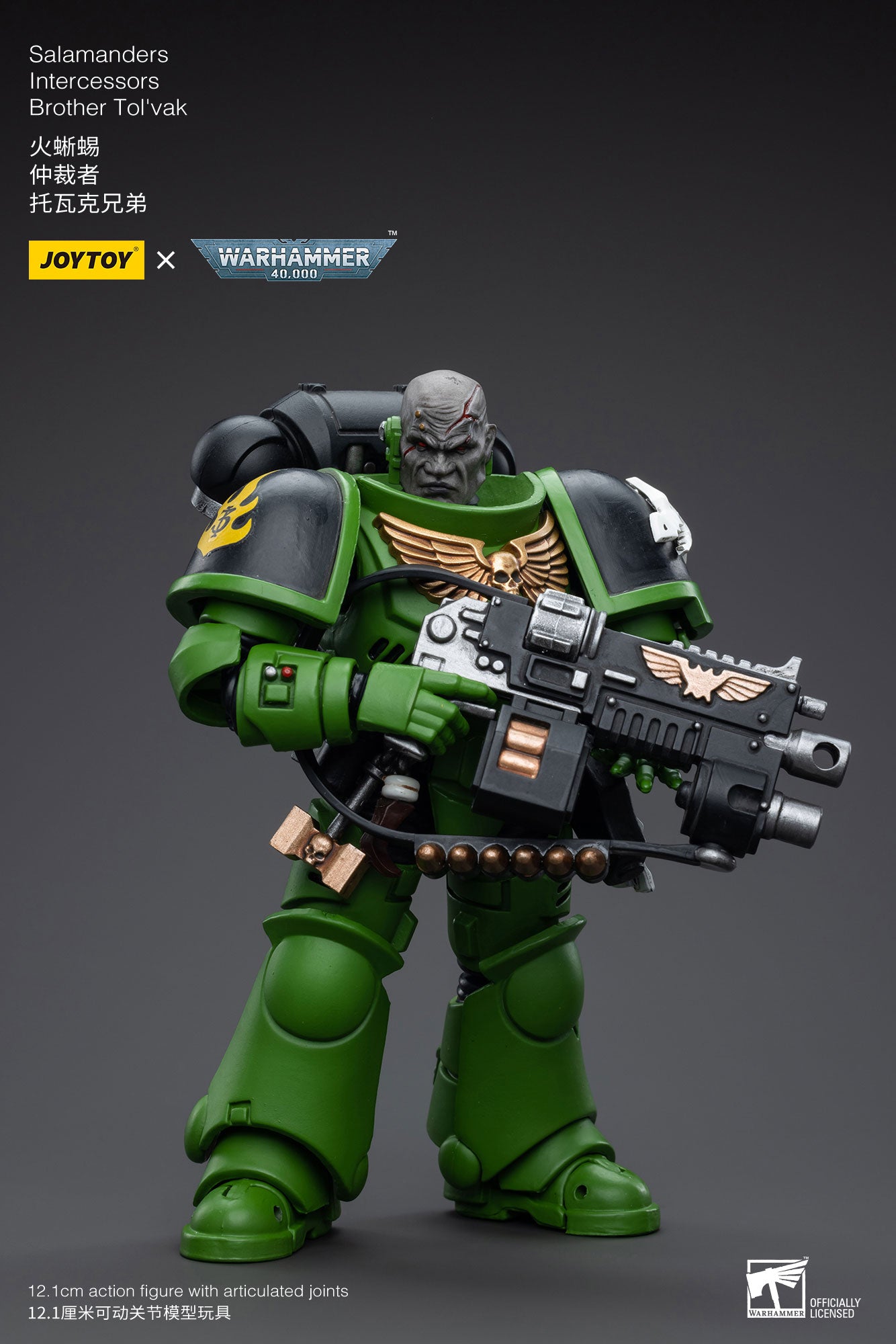 JOYTOY 1/18 Scale 3.75 Inch Warhammer 40K Salamanders Intercessors Brother Tol'vak Action Figure - Collectible Miniature for Tabletop Gaming & Display