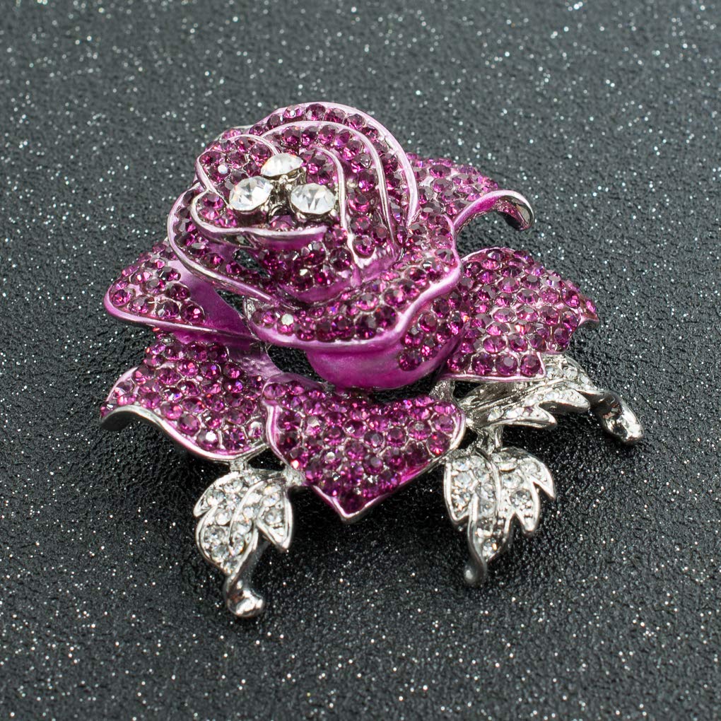 Elegant Rose Flower Brooch Pin with Sparkling Rhinestones for Women - Perfect for Bridal, Prom, Weddings & Special Occasions