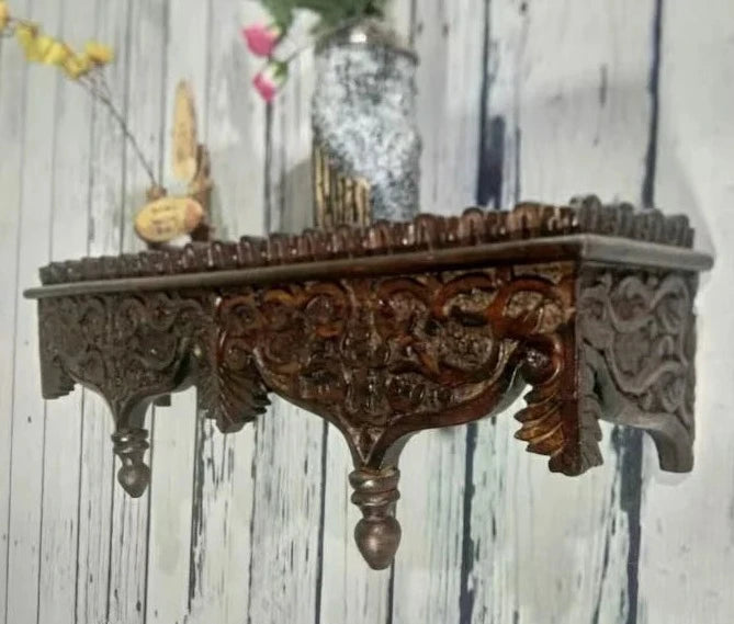 Hand Carved Mango Wood Floating Shelf - Rustic Brown Wall Decor for Living Room, Bedroom, Office | Durable & Stylish Storage Solution for Books, Plants & Home Decor