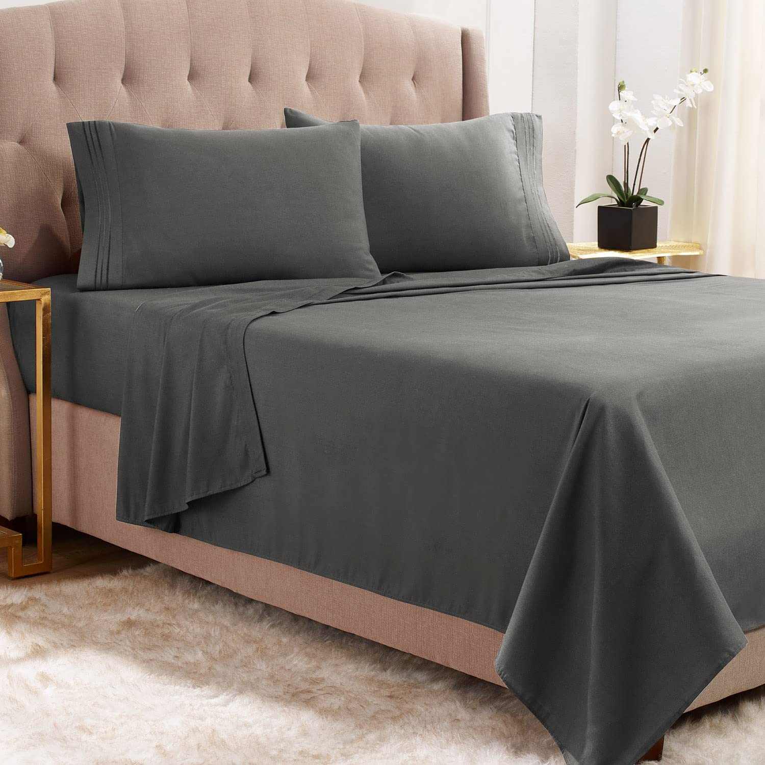 Empyrean Twin Sheets Set - 3 Piece Super Soft Microfiber Bedding - Double Brushed Luxury Hotel Quality Charcoal Gray Twin Size Sheets with Deep Pockets & Elastic Corners - Perfect for Guest Rooms, Dorms & Cozy Bedrooms