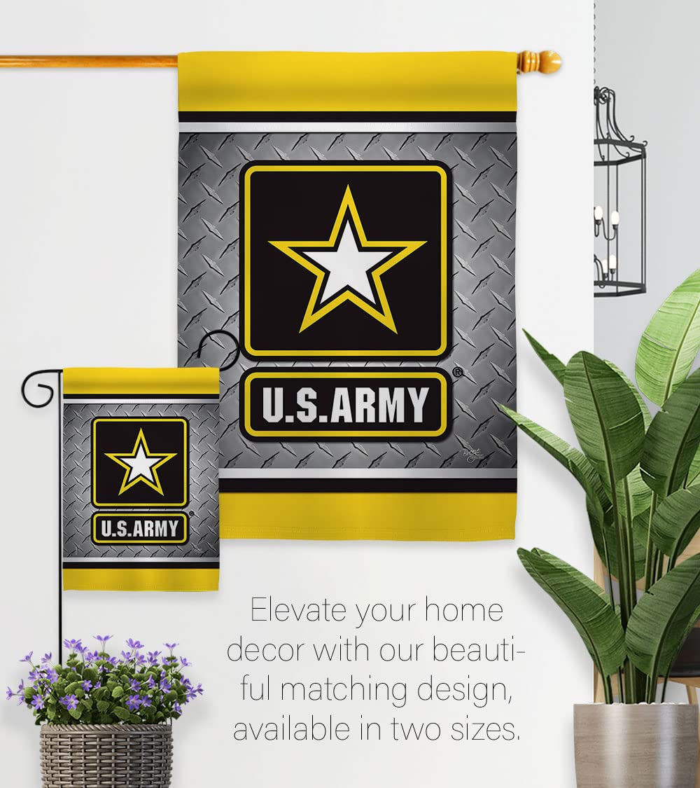 US Army Steel Garden Flag Set with Stand - Military Veteran Yard Decoration for Patriotic Home & Outdoor Use