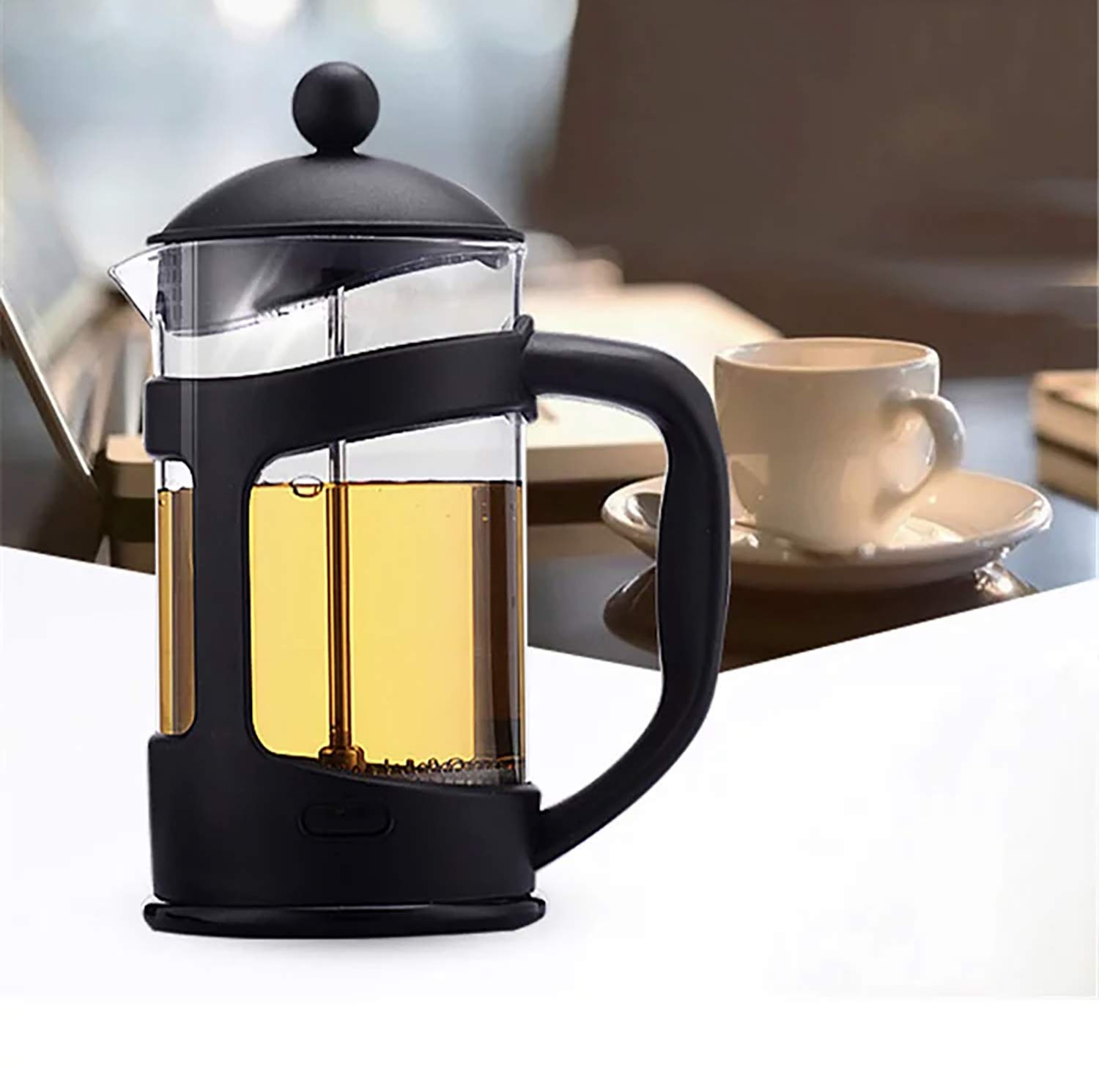 Premium French Press Coffee Maker - 12 Oz High Borosilicate Glass with Stainless Steel Reusable Filter (Black) | Perfect for Home, Office & Camping Brewing