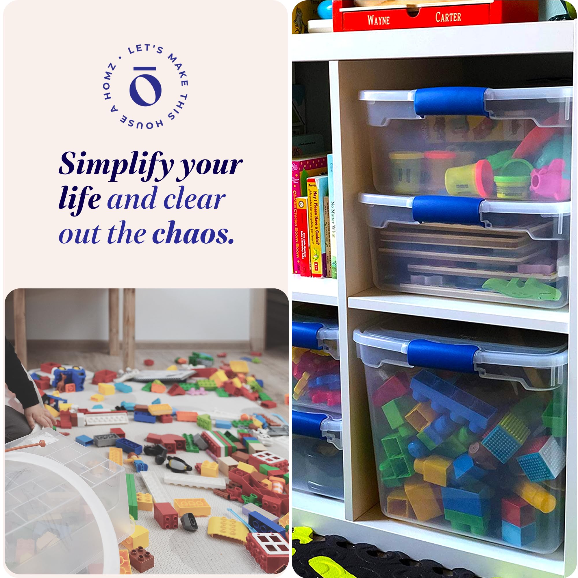 HOMZ 4-Pack 31 Quart Clear Plastic Storage Bins with Secure Blue Latches - Organize Closet, Pantry, Office & Kids Toys - Durable Stackable Storage Containers for Home Organization