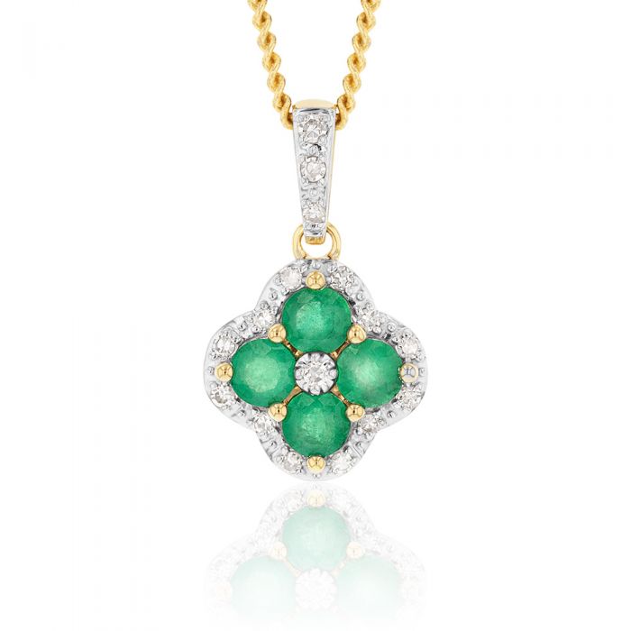 9ct Yellow Gold 1ct Natural Emerald & 1/10ct Diamond Four Leaf Clover Pendant Necklace - Perfect for St. Patrick's Day Gifts & Irish-Themed Jewelry