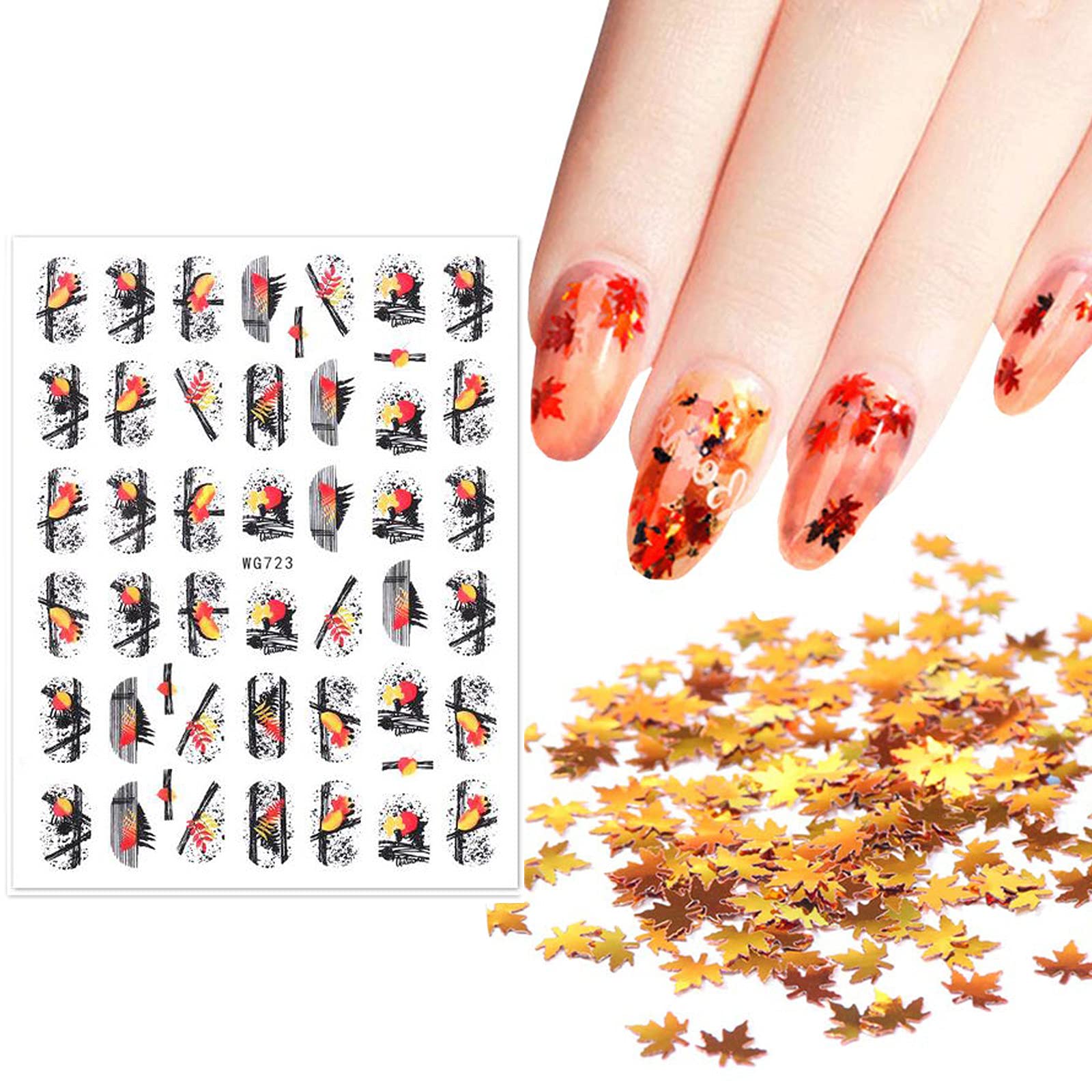 Self-Adhesive Nail Art Stickers - Fall & Thanksgiving Nail Decals, Water Transfer Nail Decor for Autumn & Summer (Design D, One Size) - Perfect for Holiday Parties, DIY Manicures & Seasonal Nail Art