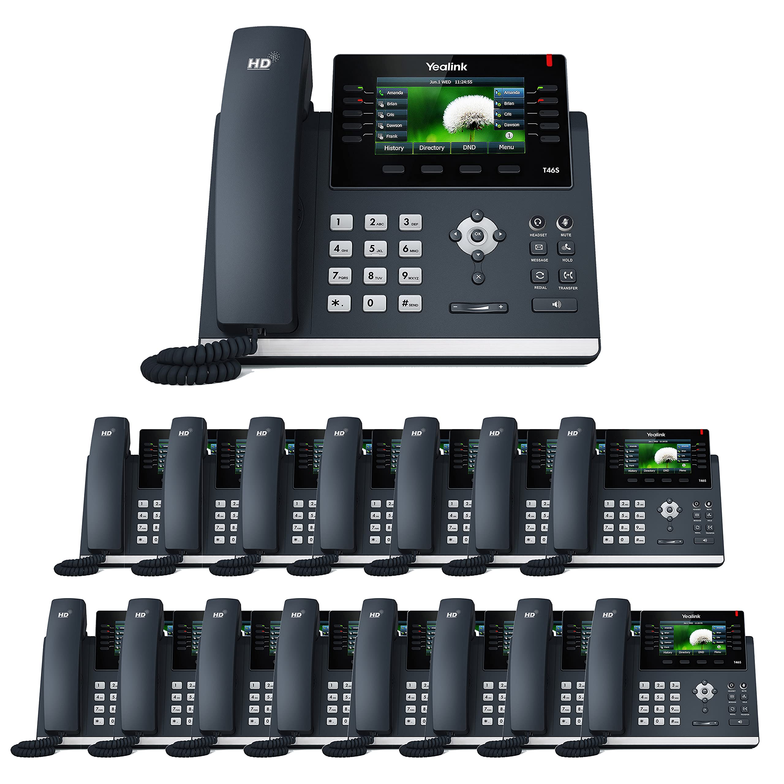 Yealink SIP-T46U Business VoIP Phone System - 16 Phone Bundle with Voicemail, Auto Attendant, Call Recording & 1 Year Free TWAComm.com Service | Ideal for Office Communication, Remote Work & Call Center Operations
