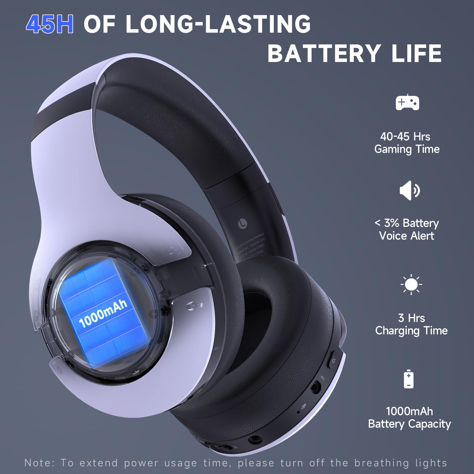Wireless Gaming Headset for PS5, PS4, PC, Mac, Nintendo Switch - Bluetooth 5.3 Headphones with Noise Cancelling Mic, 45H Battery, RGB Lighting (White) - Perfect for Elden Ring, Fortnite & Online Gaming