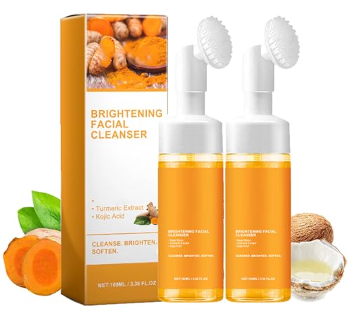 Turmeric Foaming Face Wash with Brush - Deep Cleansing & Moisturizing Glow Cleanser for Acne, Dark Spots & Brightening | Daily Skincare Routine for Oily & Combination Skin