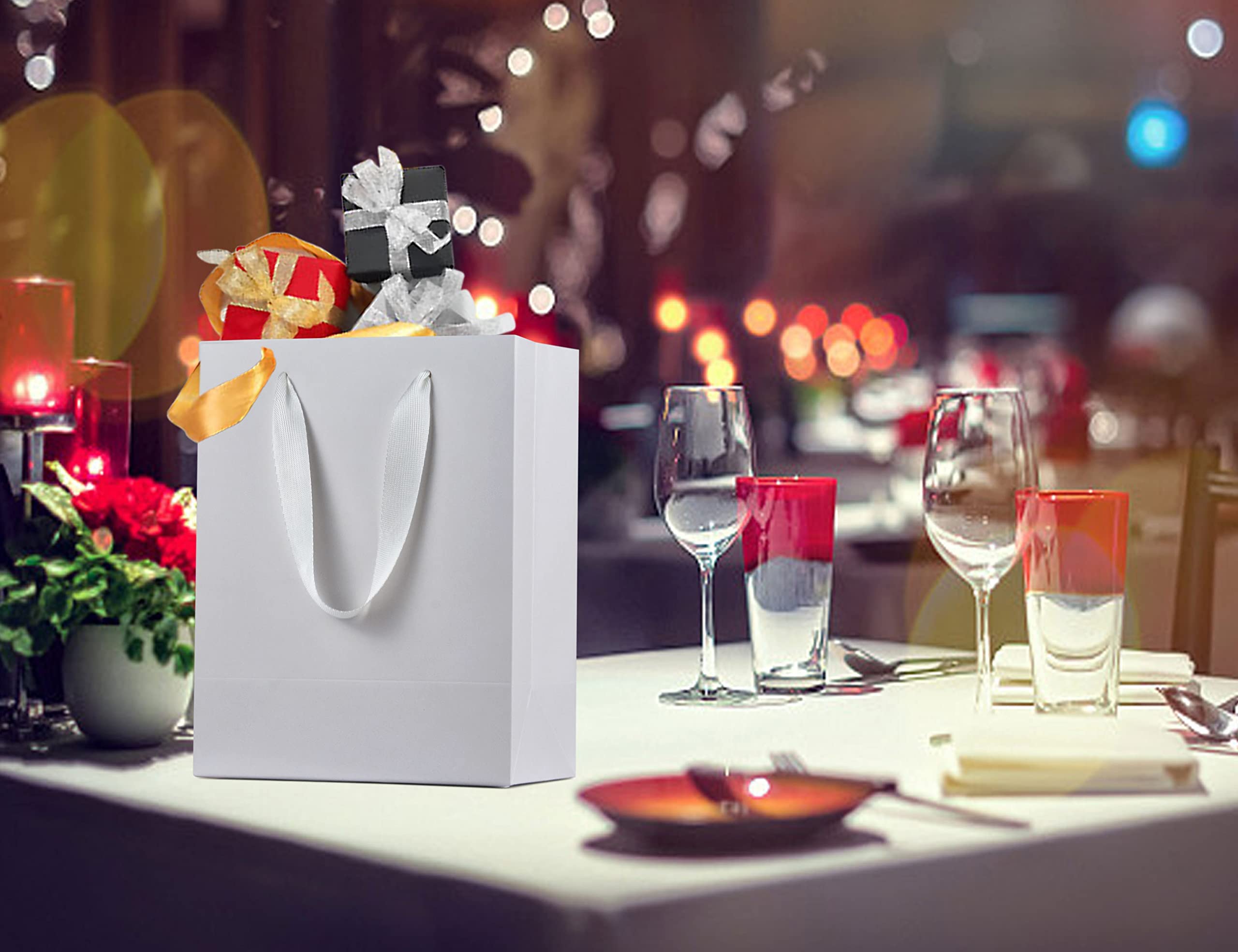 HUAPRINT 20 Pack White Paper Gift Bags with Handles - 7x4x9 Inch Small Shopping Bags for Retail, Party Favors, Wedding, Merchandise & Business - Perfect for Gift Wrapping, Favor Bags & Store Packaging