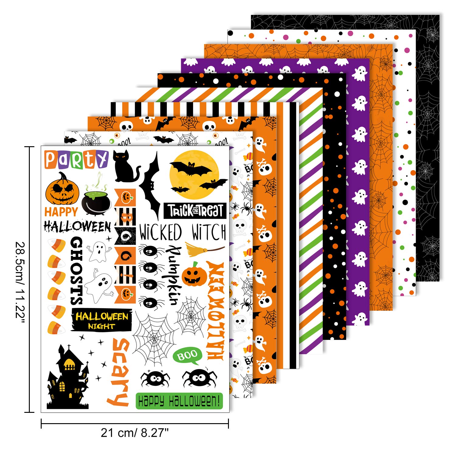 ASTARON 45-Sheet Halloween Pattern Paper Set - A4 Size (8.2 x 11 Inches) for Card Making, Scrapbooking & DIY Crafts - 10 Festive Designs - Premium Decorative Paper (Not Tissue Paper) - Perfect for Halloween Party Decorations, Gift Wrapping & School Projects