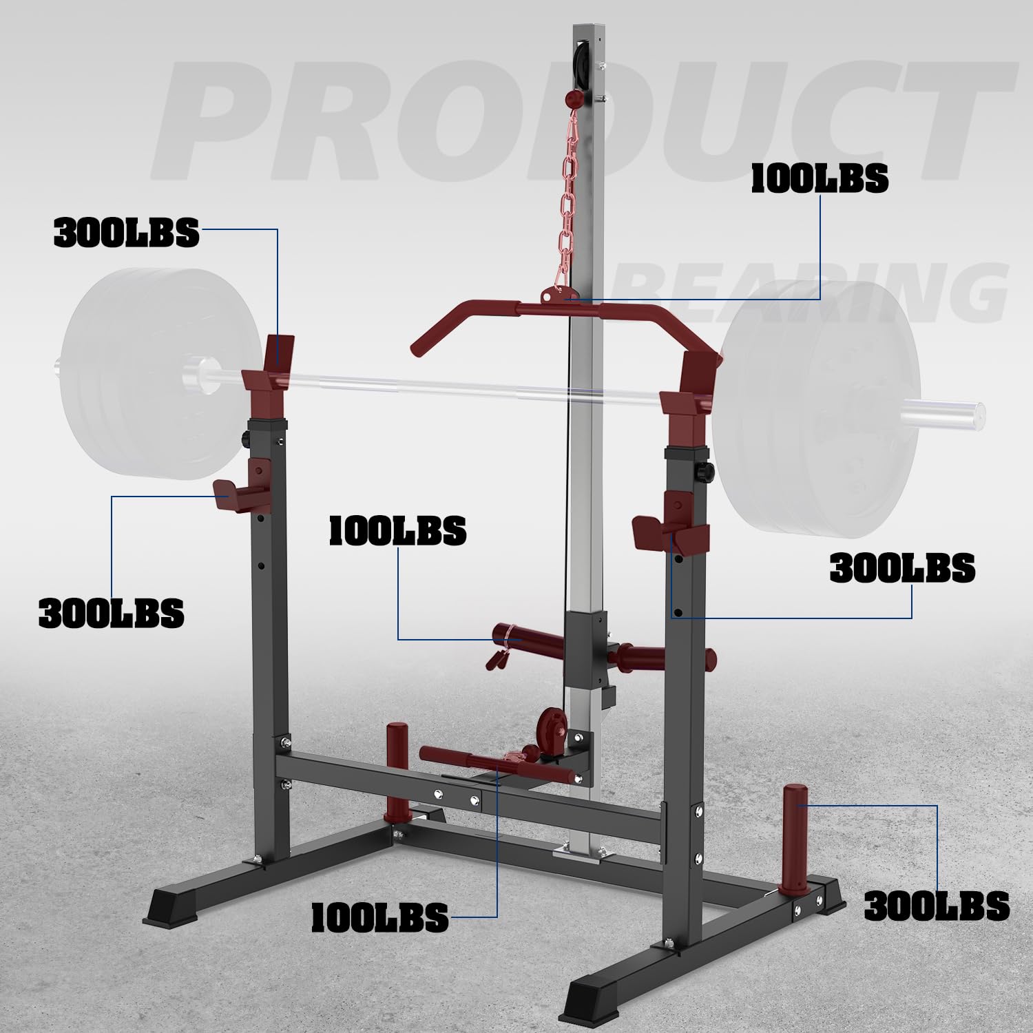 Adjustable Power Rack with LAT Pulldown & Pulley System - Multi-Functional Squat Cage for Home Gym - Perfect for Strength Training, Weightlifting & CrossFit Workouts