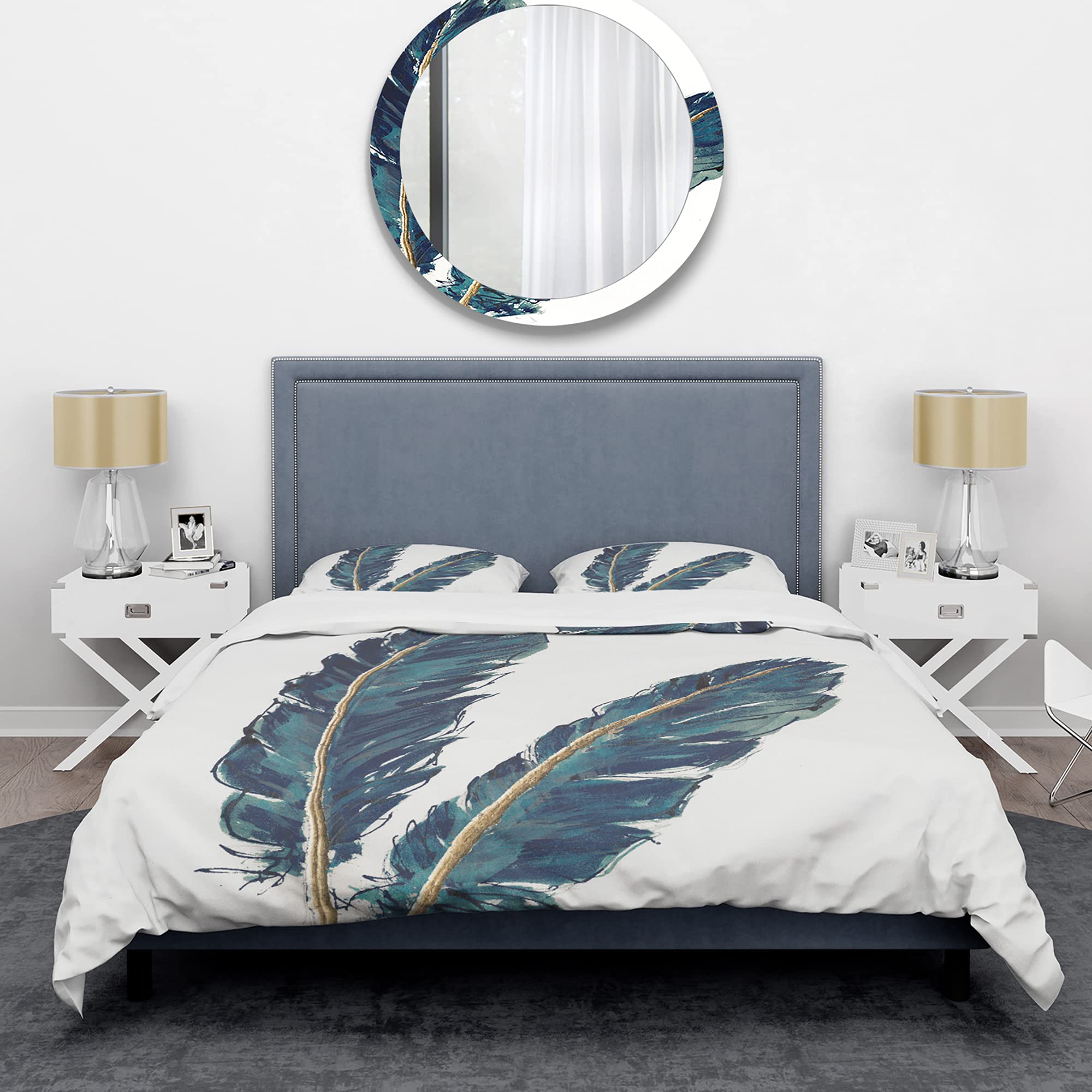 Bohemian Feather Duvet Cover Set - Gold Indigo Animal Print Twin Size 3-Piece Bedding | All Season Soft Luxury Duvet Cover for Eclectic Home Decor | Perfect for Guest Rooms, Dorms & Boho Chic Bedrooms