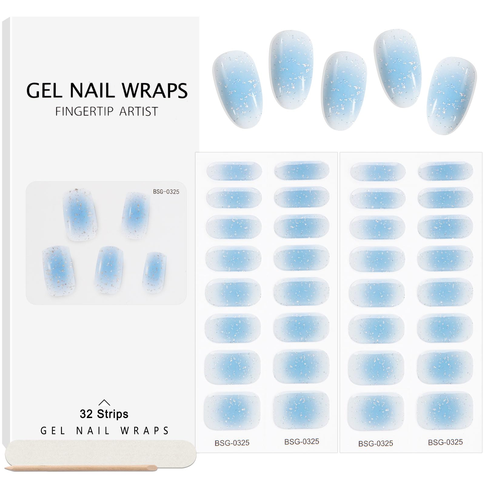 EBANKU 32PCS Cured Gel Nail Strips - Long Lasting Waterproof Nail Polish Stickers, Full Wrap DIY Nail Art Kit with UV/LED Lamp Required (Blue) | Perfect for Salon, Home Manicure, Parties & Special Occasions