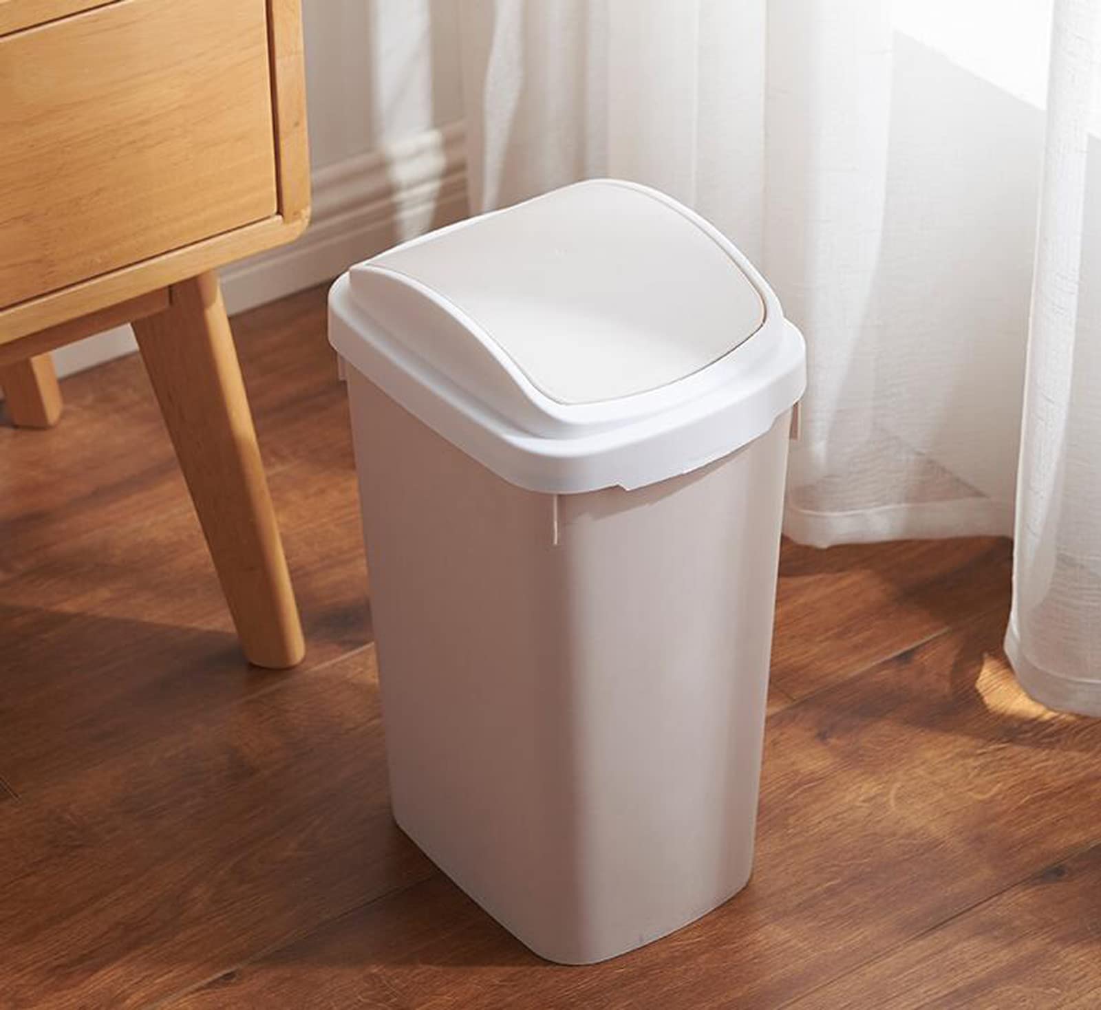 13L/3.4 Gallon Swing Lid Trash Can - Pink Small Plastic Waste Bin for Bedroom, Kitchen, Office & Under Desk | Space-Saving Garbage Can for Home & Workspaces