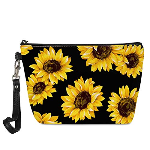 Trendy Women's Sunflower Black Makeup Bag - Cosmetic Pouch & Toiletry Organizer for Girls | Perfect Gift, Travel, Gym & Daily Use