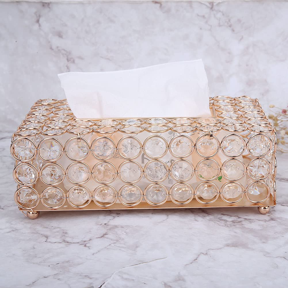 Crystal Tissue Box Cover - Decorative Rectangular Napkin Holder for Bathroom & Living Room (Gold) | Elegant Toilet Paper Box Organizer for Home Decor