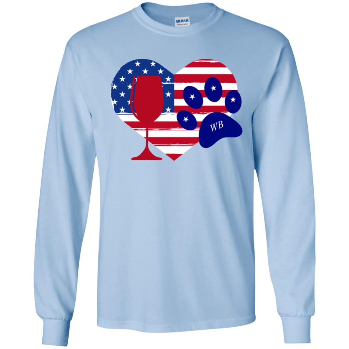 WineyBitches.Co American Wine Paw Heart Long Sleeve Ultra Soft Cotton T-Shirt | Cute Dog Lover Wine Enthusiast Gift for Women | Perfect for Wine Tasting, Girls Night Out & Casual Wear