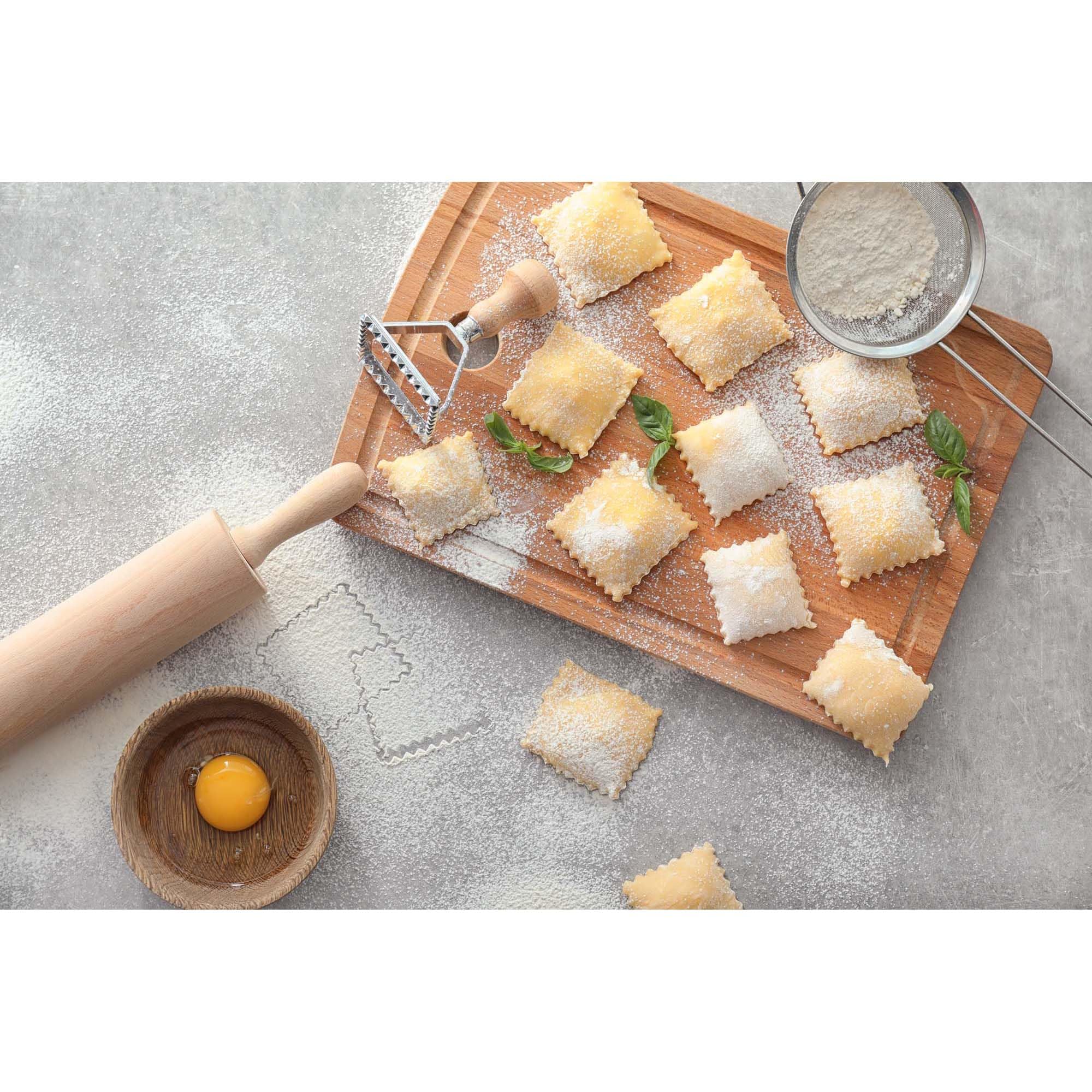 Fantes Ravioli Maker Stamp Set - 2.75-Inch Square Pasta Cutter with Wooden Handle & Fluted Edge | Authentic Italian Market Original Since 1906 | Perfect for Homemade Pasta, Dumplings & Italian Cooking