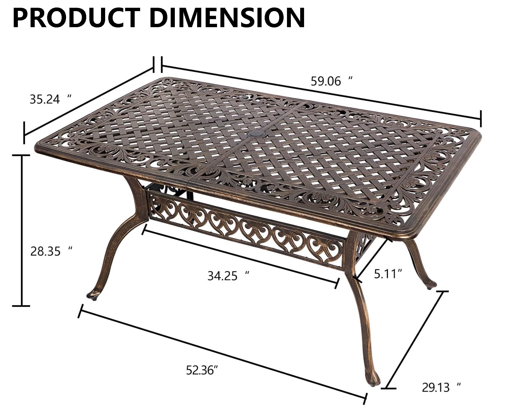 TITIMO 60 Inch Outdoor Patio Bistro Dining Square Table - Weather Resistant Cast Aluminum Conversation Table with 2 Inch Umbrella Hole - Perfect for Backyard, Garden, Poolside & Restaurant Outdoor Seating (60