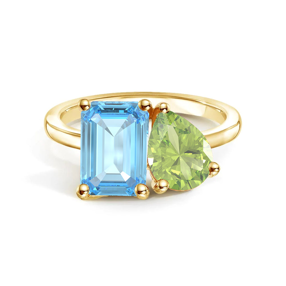 Personalized Toi et Moi Aquamarine Birthstone Ring for Women - Custom Anniversary, Engagement & Wedding Jewelry Gift - Perfect for Couples, Brides & Romantic Occasions