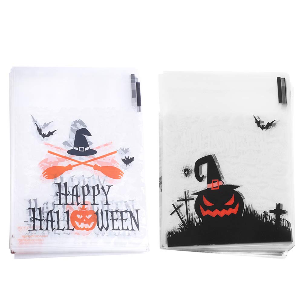 DOITOOL 200Pcs Halloween Candy Bags - Self-Sealing Trick or Treat Bags, Cartoon Cookie Bags for Halloween Party Favors, Classroom Treats & Goodie Bags
