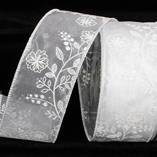 Shimmering White Pale Flower Wired Craft Ribbon - 2 Inch x 40 Yards for Gift Wrapping, Wedding Decor, DIY Crafts & Floral Arrangements