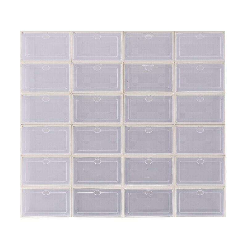 24-Pack Clear Stackable Drop Front Shoe Boxes with Lids - Foldable Shoe Storage Organizer for Closet, Underbed & Home Organization - Transparent Plastic Shoe Boxes for Easy Visibility & Space Saving