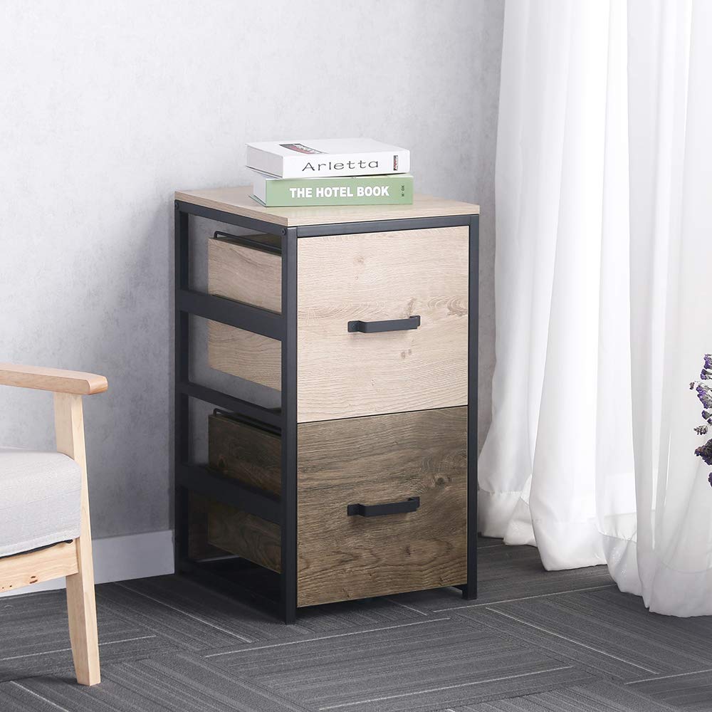 Wooden File Cabinet with Metal Frame & Melamine Board - 2-Drawer Vertical Filing Cabinet for Letter/Legal Size Documents | Home Office & Business Storage Solution