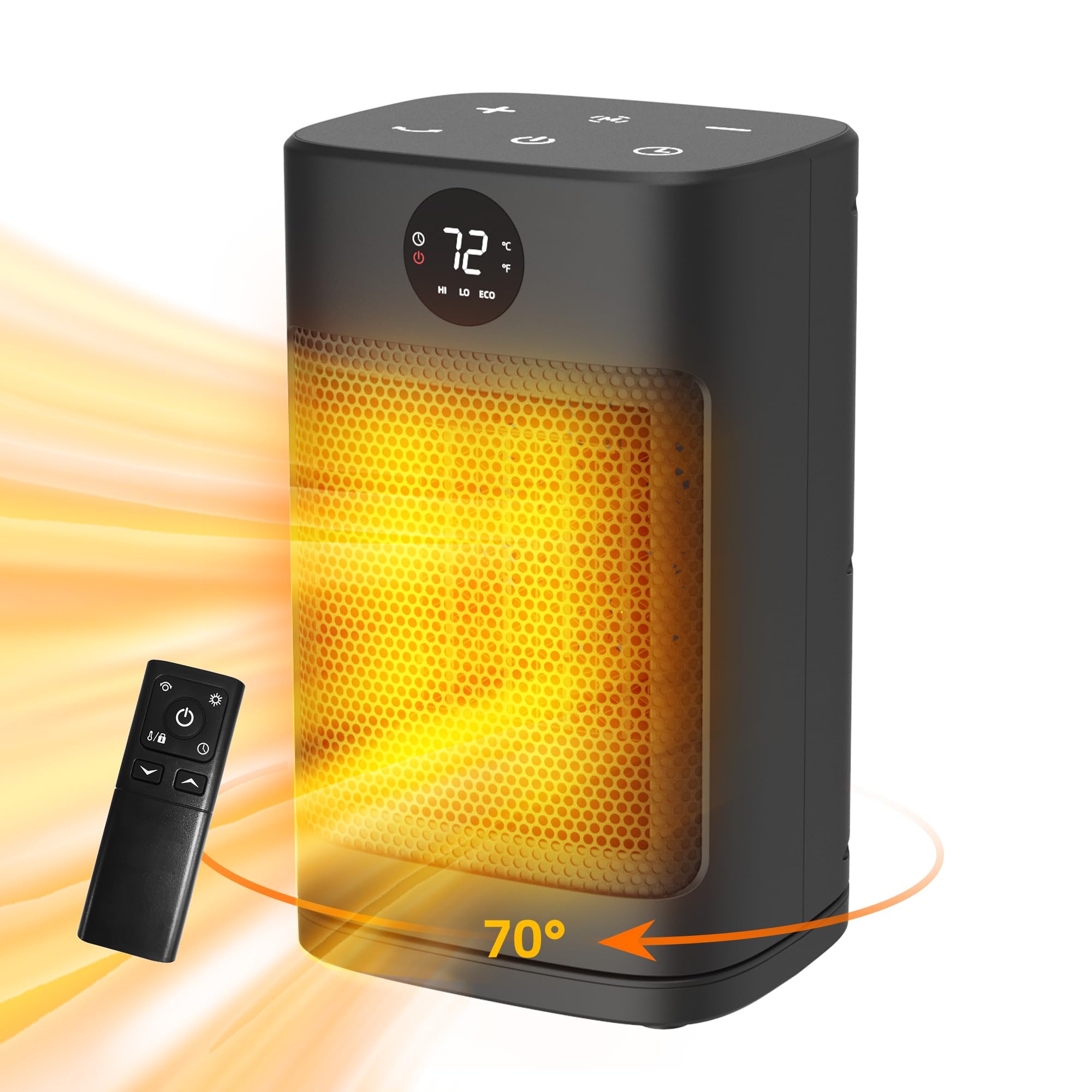 1500W PTC Ceramic Space Heater with Remote Control & LED Display - 70° Oscillation, Adjustable Thermostat, 12H Timer - Portable Electric Heater for Office, Bedroom, Home & Indoor Use | Perfect for Winter Warmth & Energy Efficient Heating