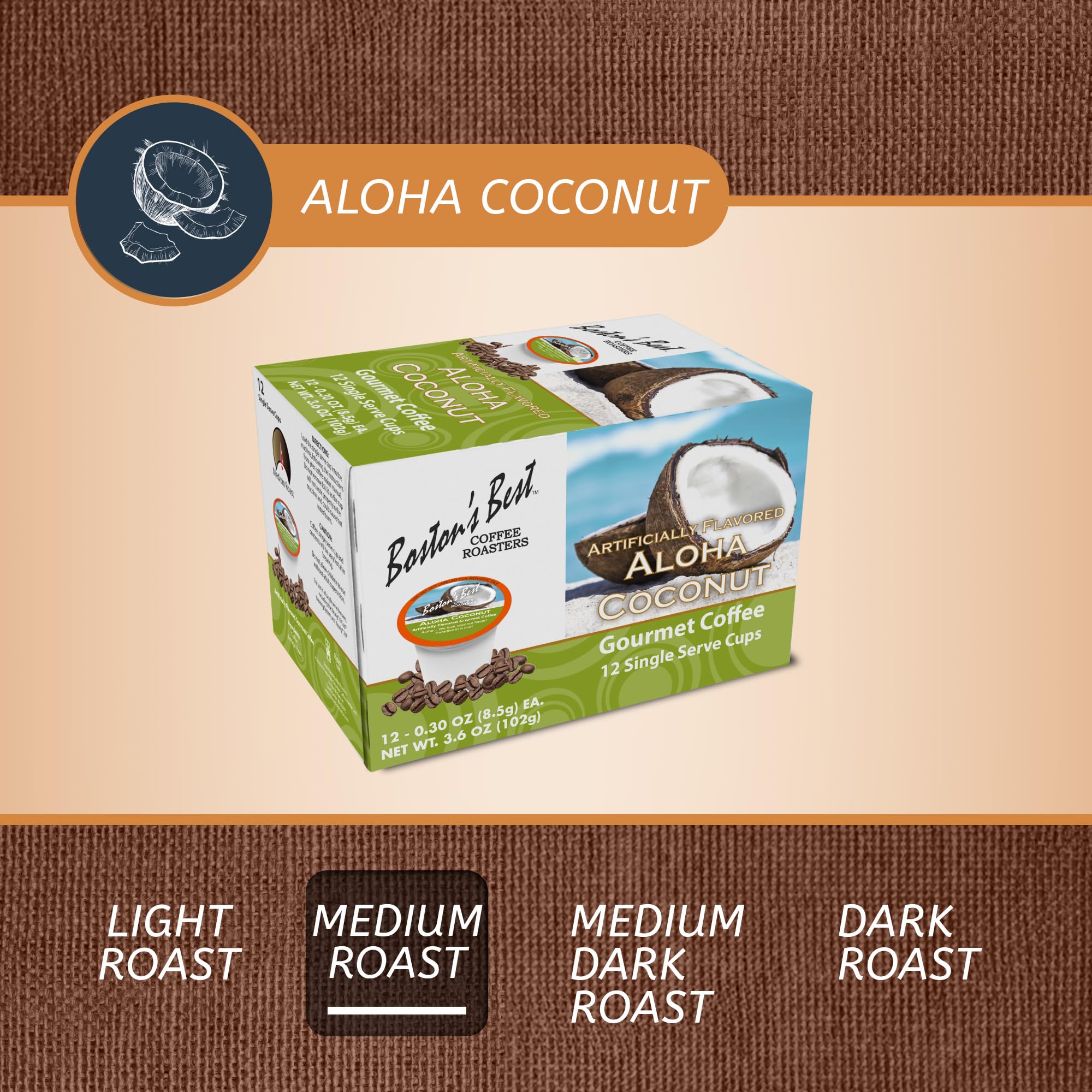 Boston’s Best Aloha Coconut Medium Roast Gourmet Coffee Pods - Compatible with Keurig Single Serve Coffee Makers (12 Count) - Perfect for Breakfast, Office & Relaxing at Home