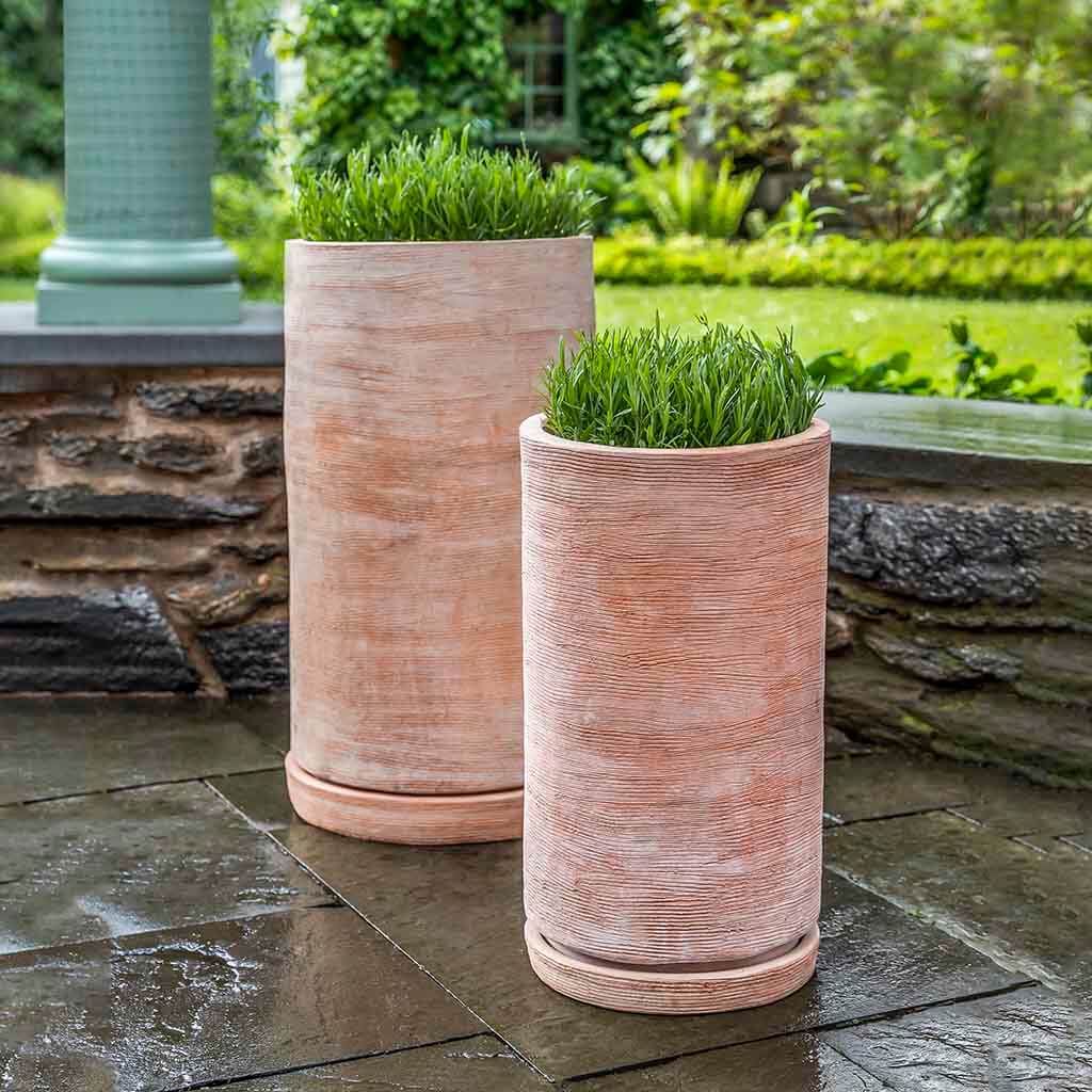 Campania International Sgraffito Tall Terra Cotta Planter Set of 2 - Large Flower Pots for Indoor Plants, Outdoor Garden Decor, Patio & Balcony Greenery