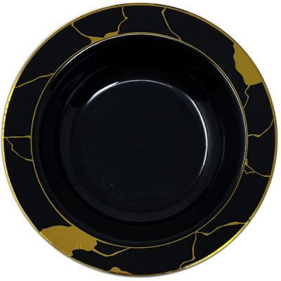 Elegant Black and Gold Marble Round Plastic Plates - 12-Pack for Parties, Weddings & Elegant Dining - Dishwasher Safe & Durable Disposable Tableware
