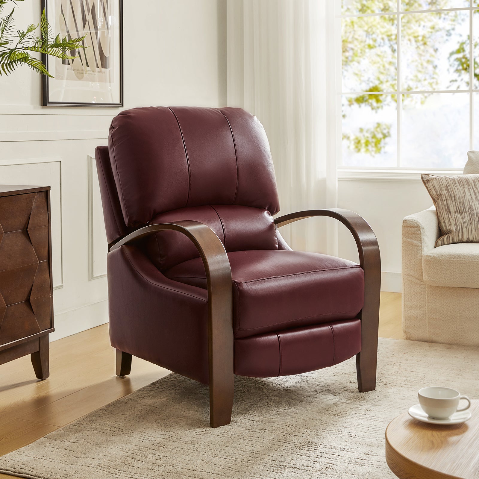 Melissa Genuine Leather Manual Recliner Chair - Handcrafted Full Grain Leather Living Room Recliner with Smooth Manual Mechanism, Perfect for Home Theater, Gaming, and Relaxation